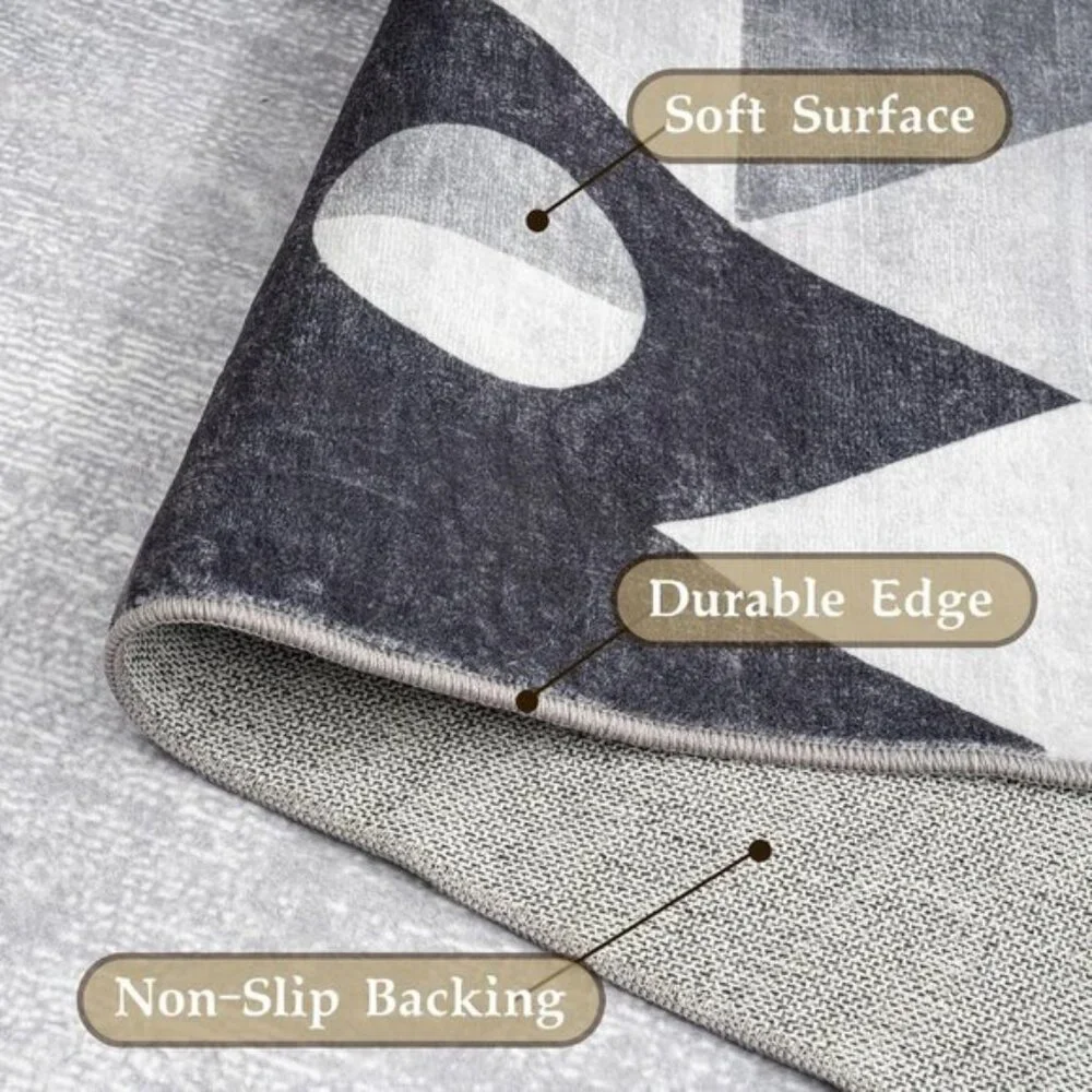 New 5x7 Washable Modern Rug, Grey Geometric Non-Slip Carpet for Living Room